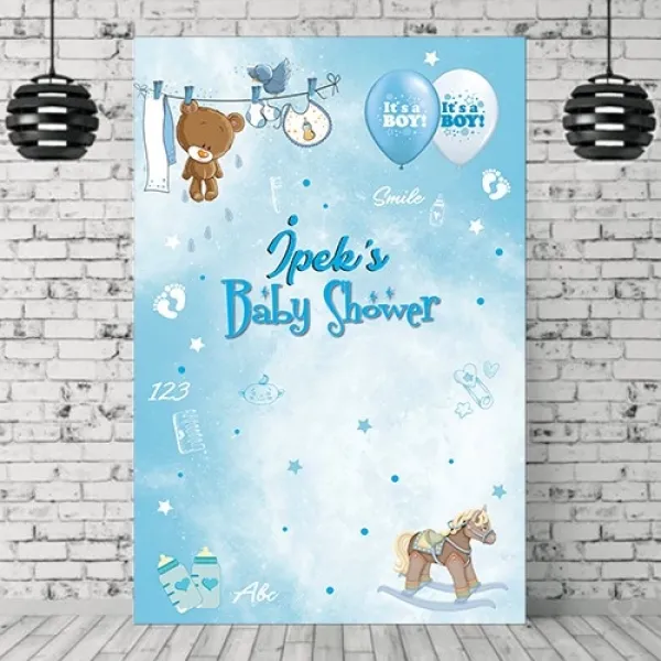 Baby Shower Erkek Hatırası Afişi Mavi 100*150 cm