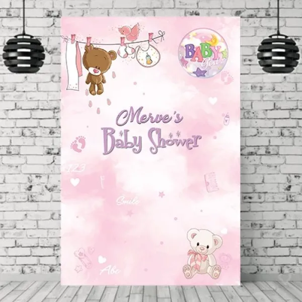 Baby Shower Kız Hatırası Afişi Pembe 100*150 cm