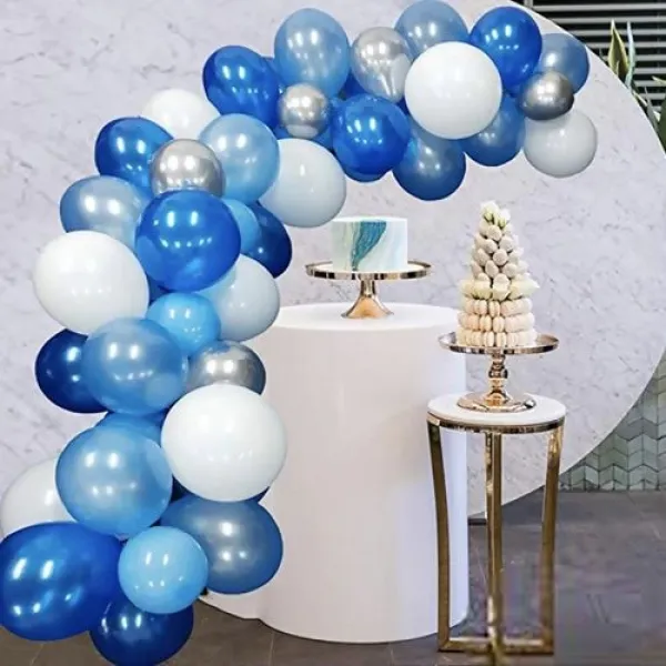 Balon Zinciri - Mavi Beyaz Gümüş 95 Adet