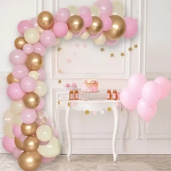 Balon Zinciri Seti - Gold Beyaz Pembe (95 Adet)