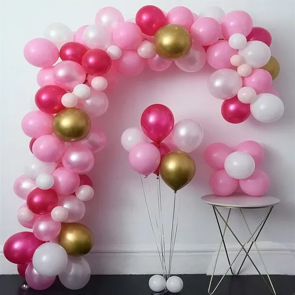 Balon Zinciri Seti - Gold Pembe Fuşya Beyaz (100 Adet)