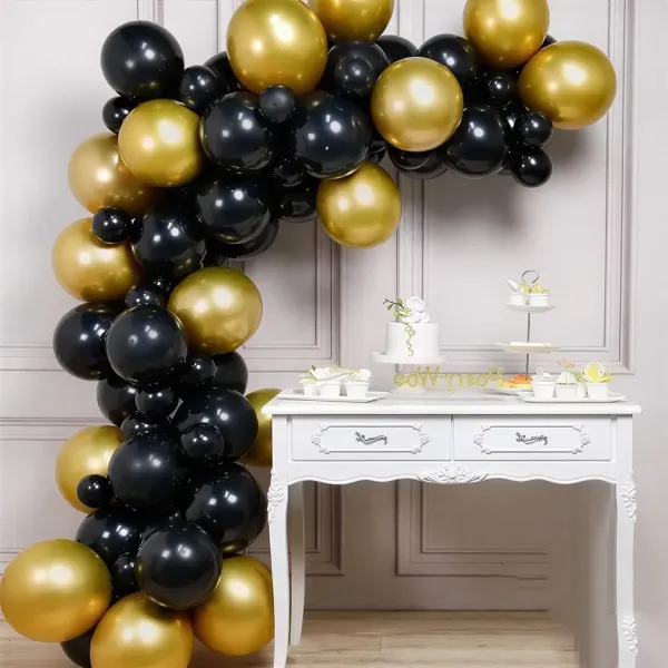 Balon Zinciri Seti - Gold Siyah (100 Adet)