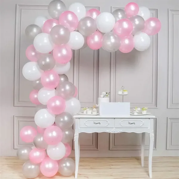 Balon Zinciri Seti - Gümüş Beyaz Pembe (100 Adet)