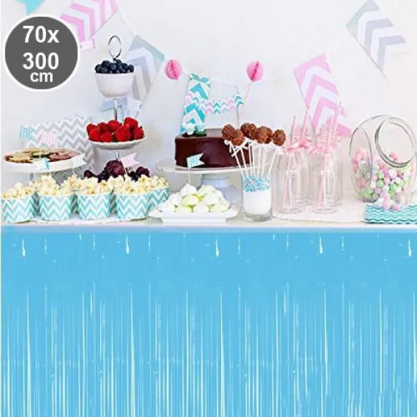 Bebe Mavisi Püsküllü Masa Eteği 70*300 cm