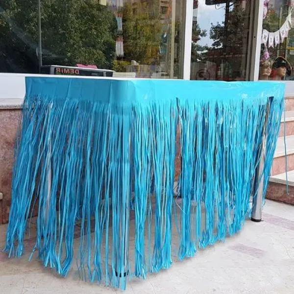 Bebe Mavisi Püsküllü Masa Eteği 70*300 cm