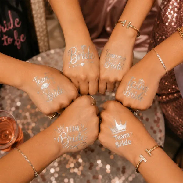 Bekarlığa Veda Team Bride Geçici Dövme Gümüş (12 Adet)