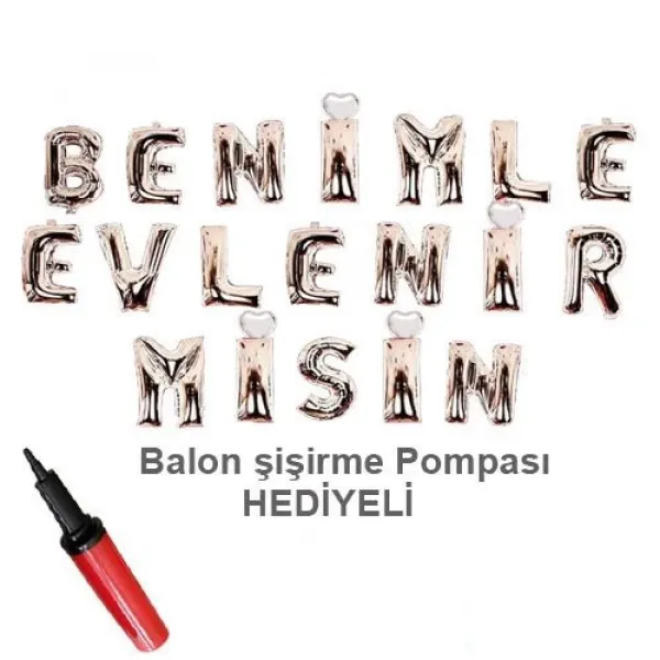 Benimle Evlenirmisin Folyo Balon Gümüş (35 cm) + Pompa