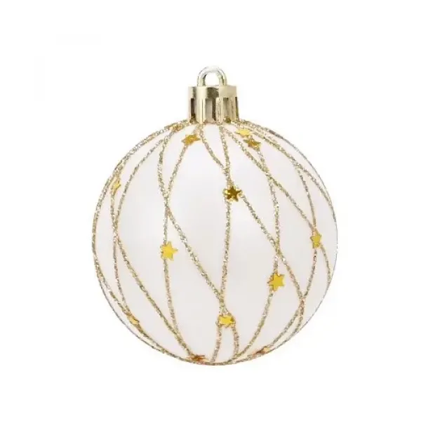 Beyaz Şeffaf Gold İşlemeli Yılbaşı Çam Ağacı Topu 16 adet 6 cm