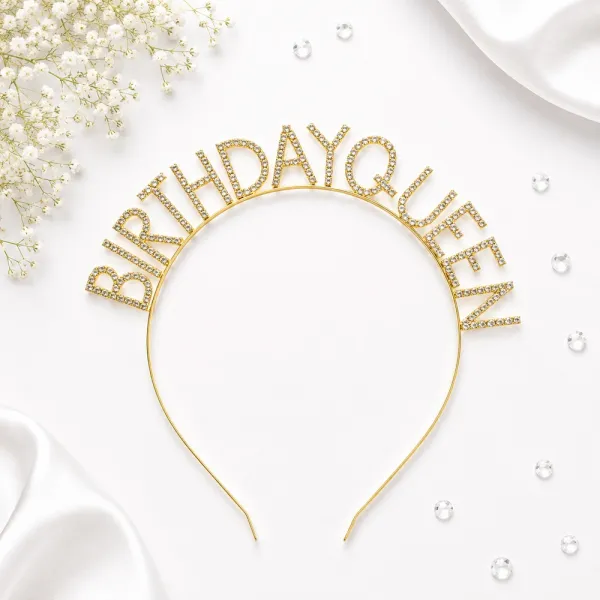 Birthday Queen Taşlı Lüks Taç Gold