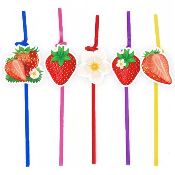 Çilek Temalı Pipet (10 Adet)