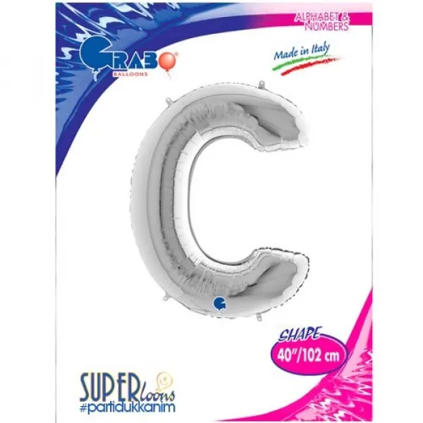 C Harf Folyo Balon – Gümüş – 100 cm (40 inch)