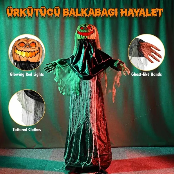 Halloween Korkunç Balkabağı Hayalet ışıklı - Sesli - Hareketli (170 cm)