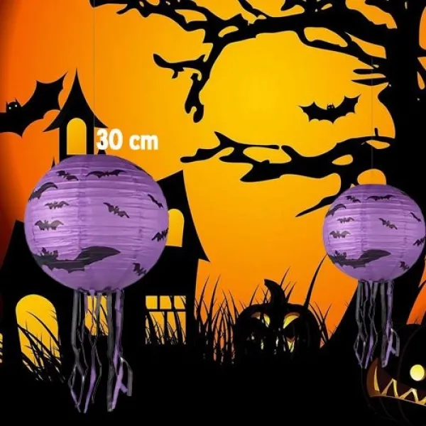 Cadılar Bayramı Yarasa Yuvarlak Fener Süs (30 cm)