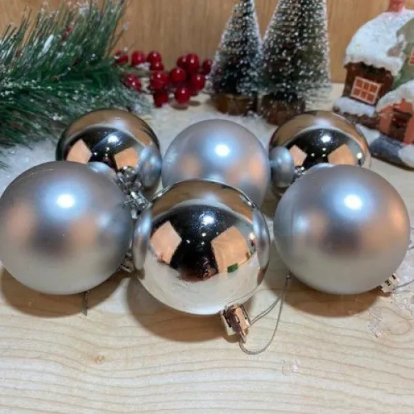 Çam Ağacı Süsleme Mat-Parlak Top Gümüş 6 Adet 6 cm