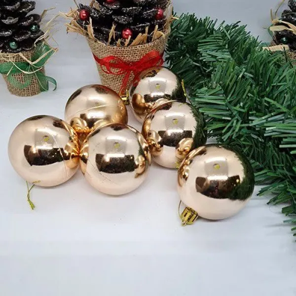 Çam Ağacı Süsleme Parlak Top Şampanya 6 Adet 6 cm