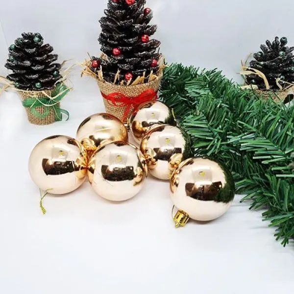 Çam Ağacı Süsleme Parlak Top Şampanya 6 Adet 6 cm