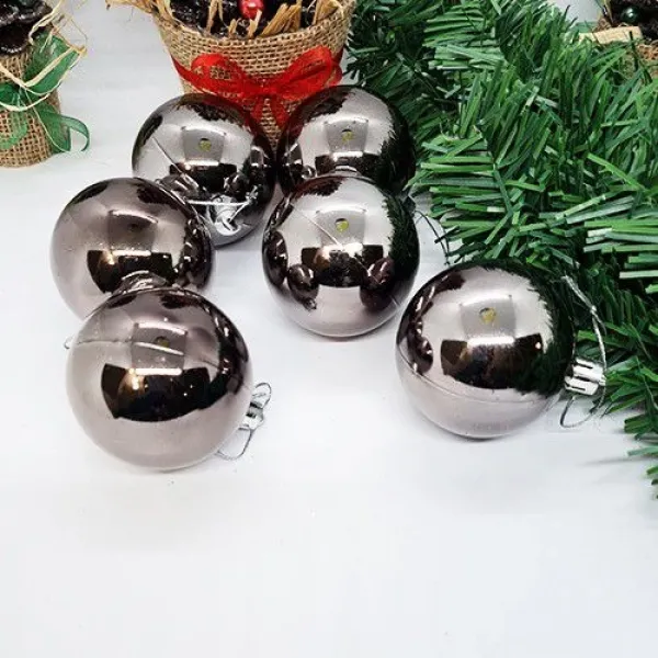 Çam Ağacı Süsleme Parlak Top Uzay Gri 6 Adet 6 cm