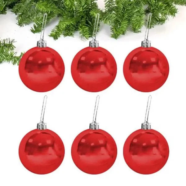 Çam Ağacı Süsleme Top Kırmızı 6 Adet 6 cm