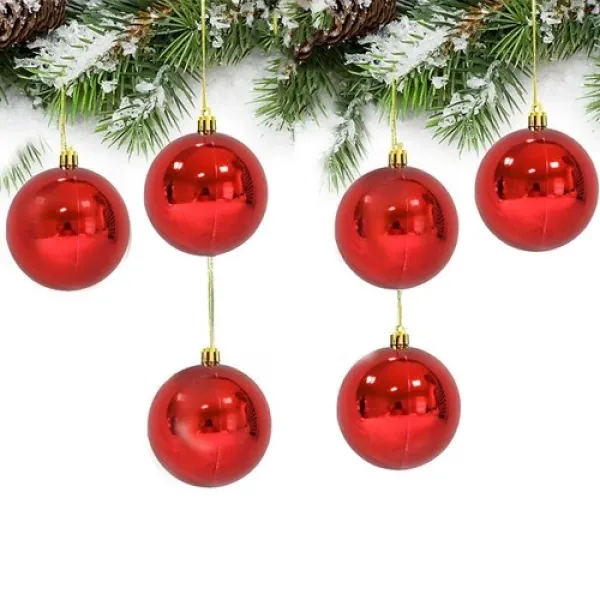 Çam Ağacı Süsleme Top Kırmızı 6 Adet 6 cm