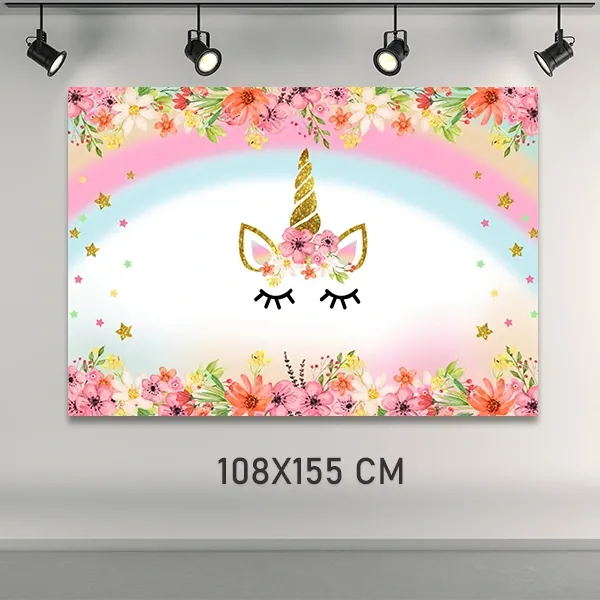 Çiçekli Unicorn Doğum Günü Afişi (108x155 cm)