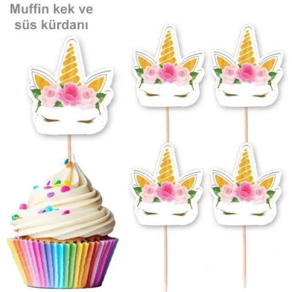 Çiçekli Unicorn Şekilli Kürdan 10 Adet