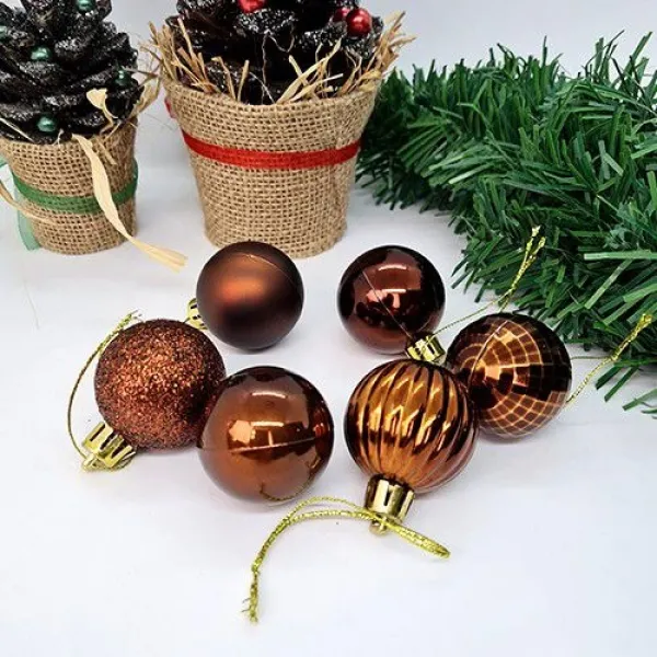 Çikolata Yılbaşı Top Süs Mat-Parlak-Simli-Aynalı 24 Adet 4 cm