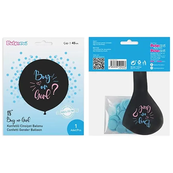 Cinsiyet Balonu Siyah Mavi Konfetili (18 inch / 45 cm)