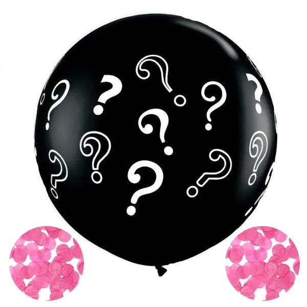 Cinsiyet Balonu Soru İşareti Siyah Pembe Konfetili 45 cm