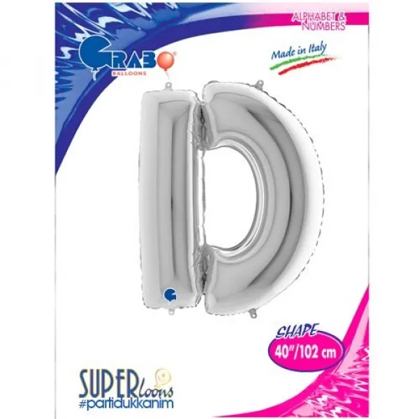D Harf Folyo Balon – Gümüş – 100 cm (40 inch)