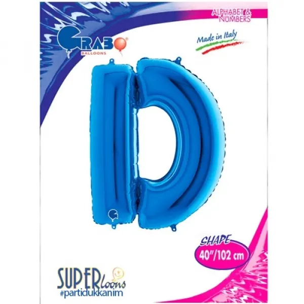 D Harf Folyo Balon – Mavi – 100 cm (40 inch)