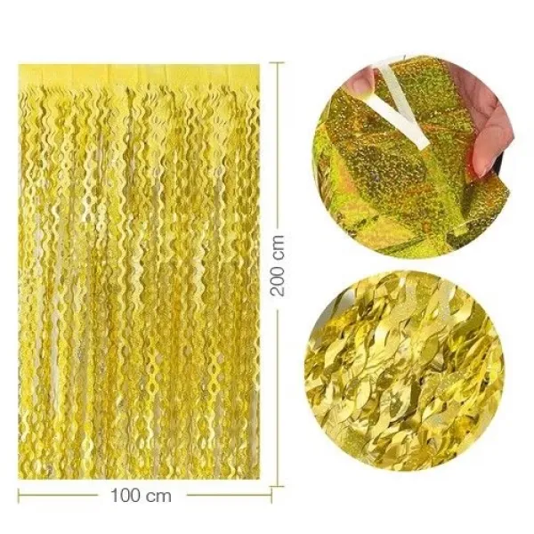 Dalgalı Hologram Duvar ve Kapı Perdesi Gold 100x200 cm