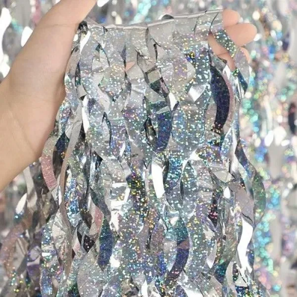 Dalgalı Hologram Duvar ve Kapı Perdesi Gümüş 100x200 cm