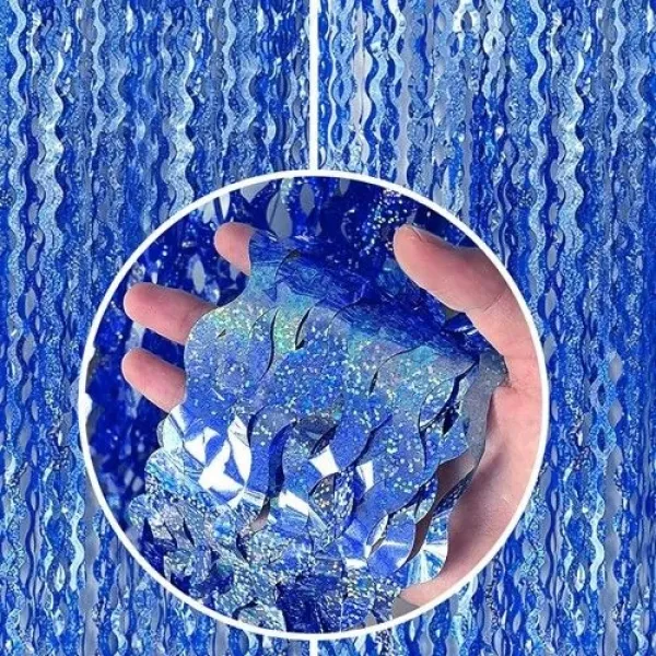 Dalgalı Hologram Duvar ve Kapı Perdesi Mavi 100x200 cm