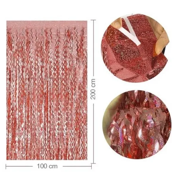 Dalgalı Hologram Duvar ve Kapı Perdesi Rose Gold 100x200 cm