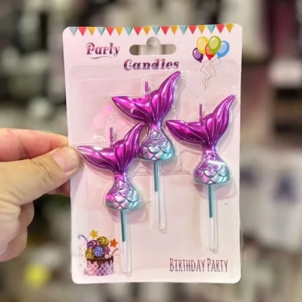 Deniz Kızı Kuyruğu Metalik Pasta Mumu 3lü