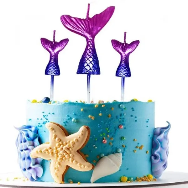 Deniz Kızı Kuyruk Metalik Pasta Mumu 3 Adet