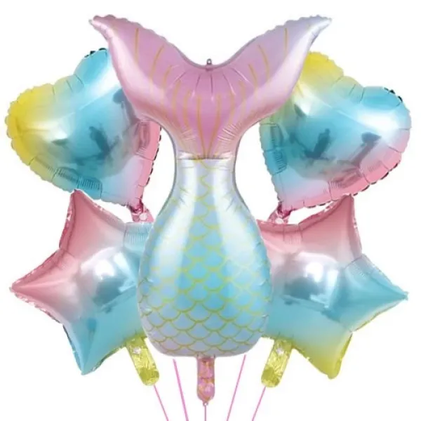 Deniz Kızı Gökkuşağı Folyo Balon Seti 5 li