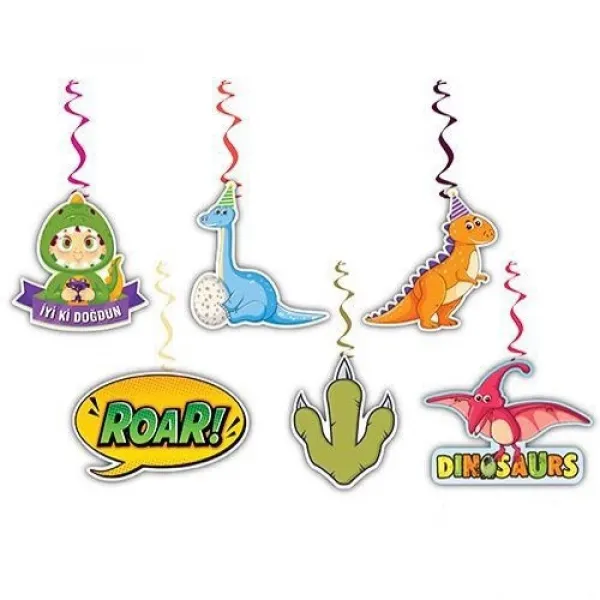 Dinozor Temalı Asmalı Tavan Süsü (6 Adet)