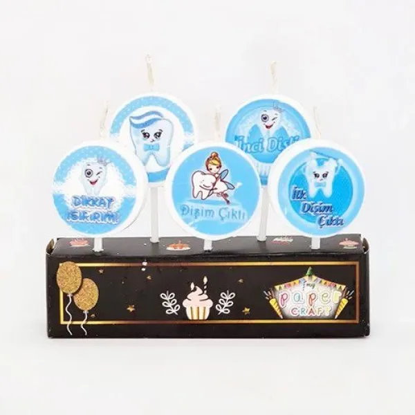 Diş Temalı Pasta Mumu Mavi 5 Adet