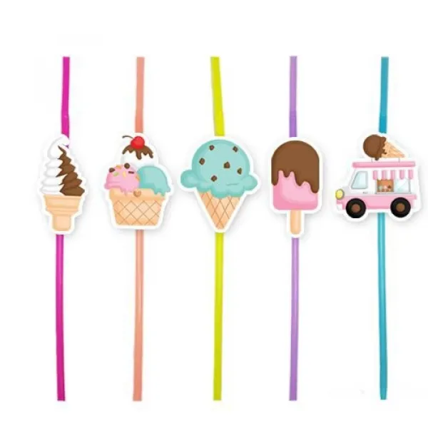 Dondurma Temalı Artistik Pipet 10 Adet