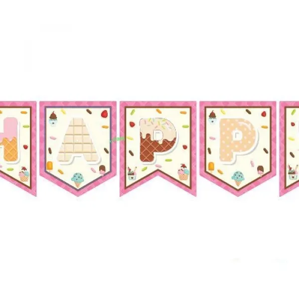 Dondurma Temalı Happy Birthday Yazısı 190 cm