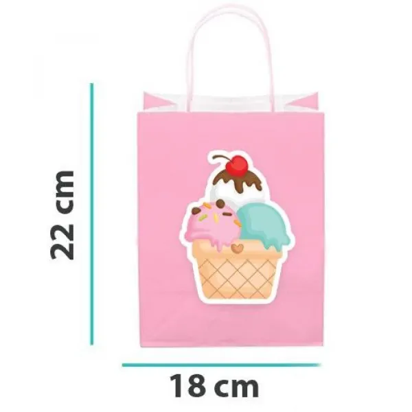 Dondurma Temalı Kağıt Hediye Çantası 1 adet 18x22