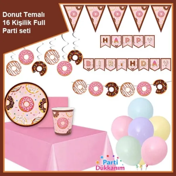 Donut Temalı 16 Kişilik Full Parti Seti