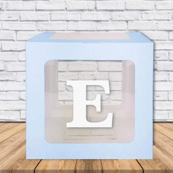 E - Harfi Şeffaf Balon Kutusu Mavi 16,5 cm