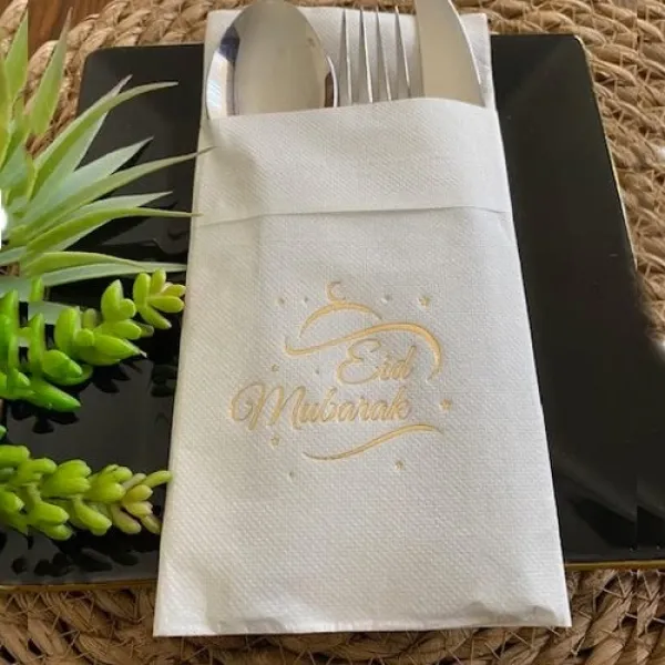 Eid Mubarak Gold Yaldızlı Cepli Peçete Lüks (12 adet)