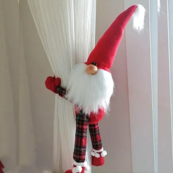 Ekose Poplin Kumaş Yılbaşı Noel Baba Süs 55 cm