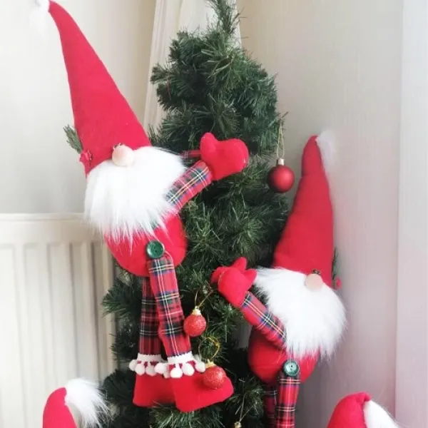 Ekose Poplin Kumaş Yılbaşı Noel Baba Süs 55 cm