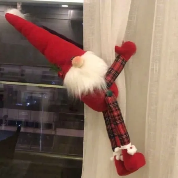 Ekose Poplin Kumaş Yılbaşı Noel Baba Süs 55 cm