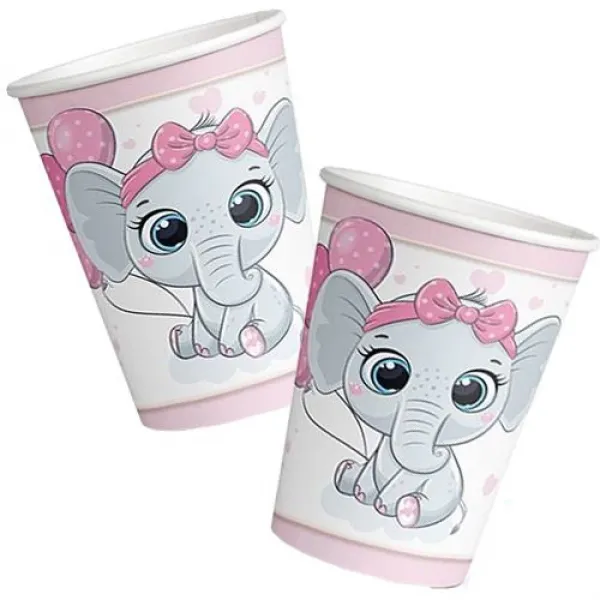 Fil Temalı Bardak Pembe (8 adet)