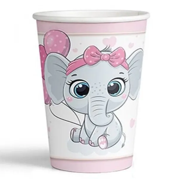 Fil Temalı Bardak Pembe (8 adet)